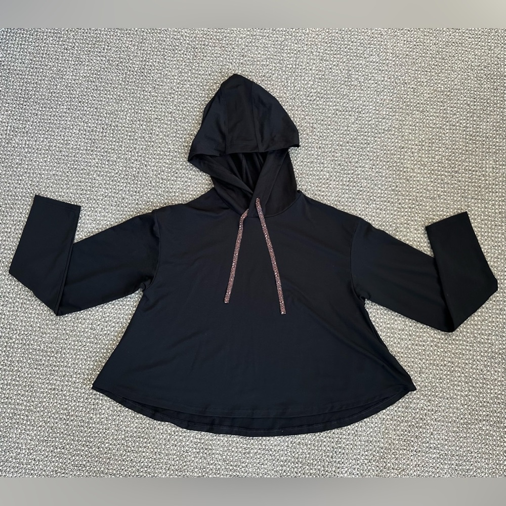 Fabletics Women’s Long Sleeve Lightweight Hoodie Black + Leopard Print Size XS